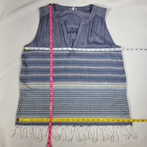Dylan Sleeveless TOP Blue White Stripe Tunic Womens Size Medium M Fringe Tassels - Picture 5 of 14